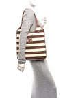 Canvas Calfskin Striped Ivy Cacao Naturale