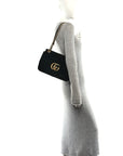 Velvet Matelasse Medium GG Marmont Shoulder Bag Black