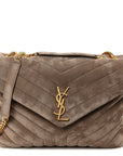 Suede Y Quilted Monogram Medium Loulou Chain Satchel Taupe