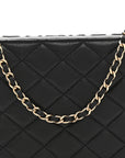 Lambskin Quilted Book Wallet On Chain WOC Black