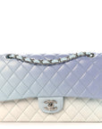 Perforated Lambskin Quilted Medium Double Flap Light Blue Light Purple White