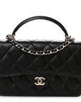 Lambskin Quilted Flap Phone Holder With Chain Black
