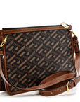 Coated Canvas Medium La Greca Signature Pouch Black Caramel