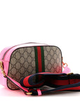 GG Supreme Monogram Textured Dollar Calfskin Web Ophidia Small Crossbody Bag Beige Ebony Fuchsia