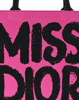 Canvas Embroidered Large Miss D1OR Graffiti Book Tote Fuchsia Purple