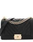 Iridescent Caviar Chevron Quilted Medium Boy Flap Black