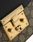 GG Supreme Monogram Web Medium Padlock Messenger Shoulder Bag Black