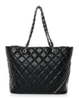 Aged Calfskin Quilted Large Cotton Club Tote Black