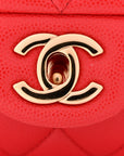 Caviar Quilted Medium Double Flap Red