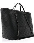 Calfskin Stitched Large Shopping Tote Black