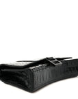 Shiny Calfskin Monochrome Crocodile Embossed Hourglass Chain Bag Black