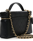 Goatskin Quilted Top Handle Slim Vanity With Chain Black