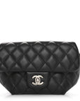 Calfskin Quilted CC Uniform Flap Belt Bag Black