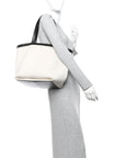 Canvas Mix Nappa Intrecciato Medium Flip Flap Tote Natural Fondant