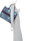 Canvas Embroidered Large Toile de Jouy Voyage Book Tote Celestial Blue