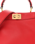 Vitello Seta Canvas FF Embroidered Peekaboo Iconic Satchel Rosso Cardinale Multicolor