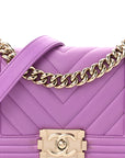 Lambskin Chevron Quilted Small Boy Flap Purple