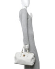 Grained Calfskin Palazzo Bowler White
