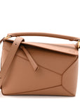 Grained Calfskin Small Puzzle Edge Bag Toffee