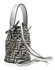 Vitello Catalan Mirror Canvas Fabric Jacquard FF 1974 Mini Mon Tresor Bucket Bag Ebano Argento