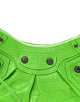 Extra Supple Calfskin Crocodile Embossed Le Cagole Shoulder Bag XS Acid Green