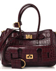 Calfskin Crocodile Embossed Mini Bel Air Carry All Bag Dark Burgundy