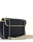 Vintage Effect Calfskin Matelasse Diagonal Small Torchon GG Marmont Shoulder Bag Blue Agata Mystic White