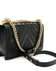 Calfskin Caviar Suede Chevron New Medium Boy Flap Black