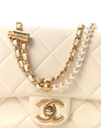 Shiny Lambskin Quilted Pearl Twist Mini Square Flap White