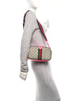 GG Supreme Monogram Textured Dollar Calfskin Web Ophidia Small Crossbody Bag Beige Ebony Fuchsia