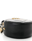 Shiny Goatskin Quilted CHNL 19 Round Clutch With Chain Black