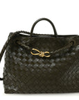 Nappa Intrecciato Medium Andiamo Shoulder Bag Kaki