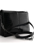 Crocodile Accordion Flap Shoulder Bag Black