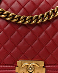 Lambskin Quilted New Medium Boy Flap Dark Red