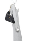 Braided Raffia Calfskin Small CHNL 25 Handbag Black White