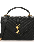 Sheepskin Matelasse Chevron Monogram Medium College Bag Black