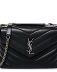 Calfskin Y Quilted Monogram Small Loulou Chain Satchel Black