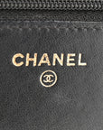 Lambskin Chevron Quilted Trendy CC Wallet On Chain WOC Black