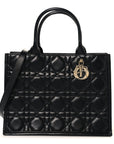 Calfskin Macro Cannage Medium Book Tote Black