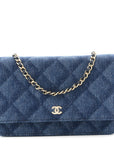 Denim Printed Wallet On Chain WOC Dark Blue