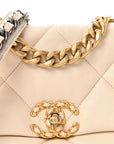 Goatskin Quilted Medium CHNL 19 Flap Light Beige