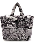 Re-Nylon Padded Printed Medium Tote Bag Black White