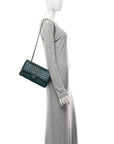 Caviar Chevron Quilted Medium Double Flap Green
