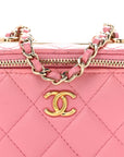 Lambskin Quilted Trendy Mini Vanity Case With Chain Pale Pink