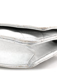 Metallic Lambskin Quilted Wallet On Chain WOC Silver