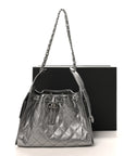 Metallic Caviar Quilted Small CHNL 25 Handbag Anthracite