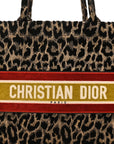 Canvas Velvet Embroidered Large Leopard Book Tote Tote Beige