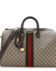 GG Supreme Monogram Textured Dollar Calfskin Web Medium Savoy Duffle Bag Beige Dark Brown