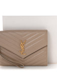 Grain De Poudre Matelasse Chevron Monogram Envelope Clutch Dark Beige