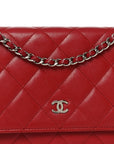 Lambskin Quilted Wallet On Chain WOC Red